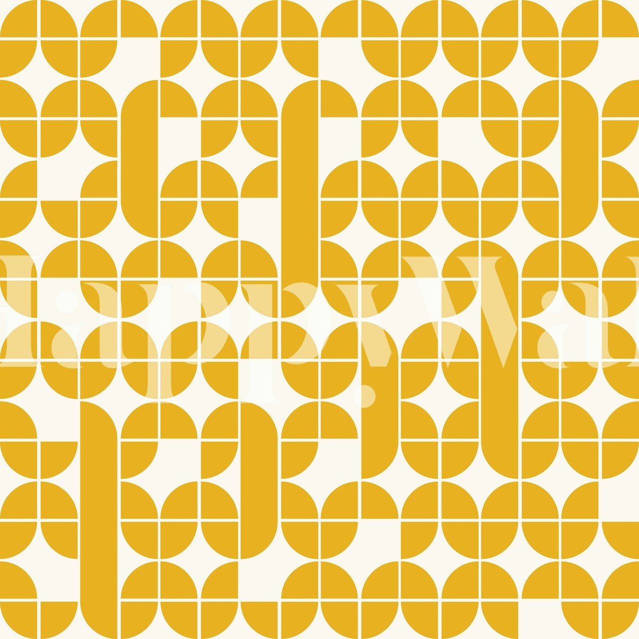 Geometric yellow patterns on white background mid century wallpaper