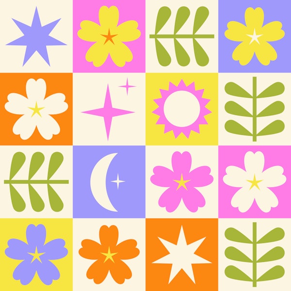 Checkered Stardust and Primroses Colorful