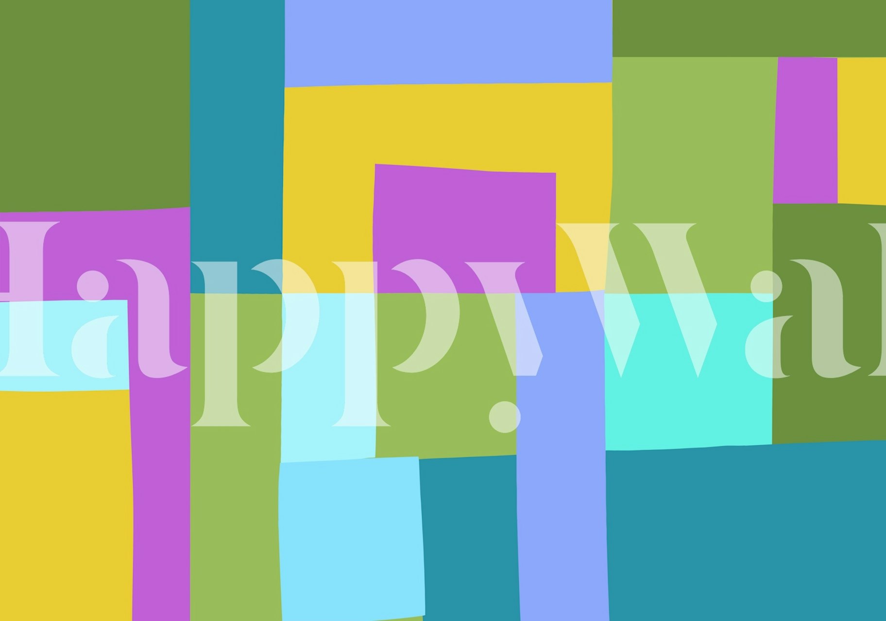 Colorful geometric wallpaper with bold mosaic blocks in green, blue, purple, and yellow