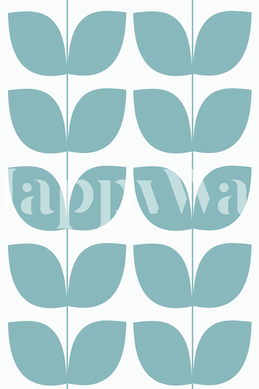 Mid Century Leaves wallpaper with soft blue leaf pattern