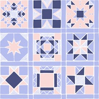 Vintage Sewing Quilt Squares in Blue papiers peint