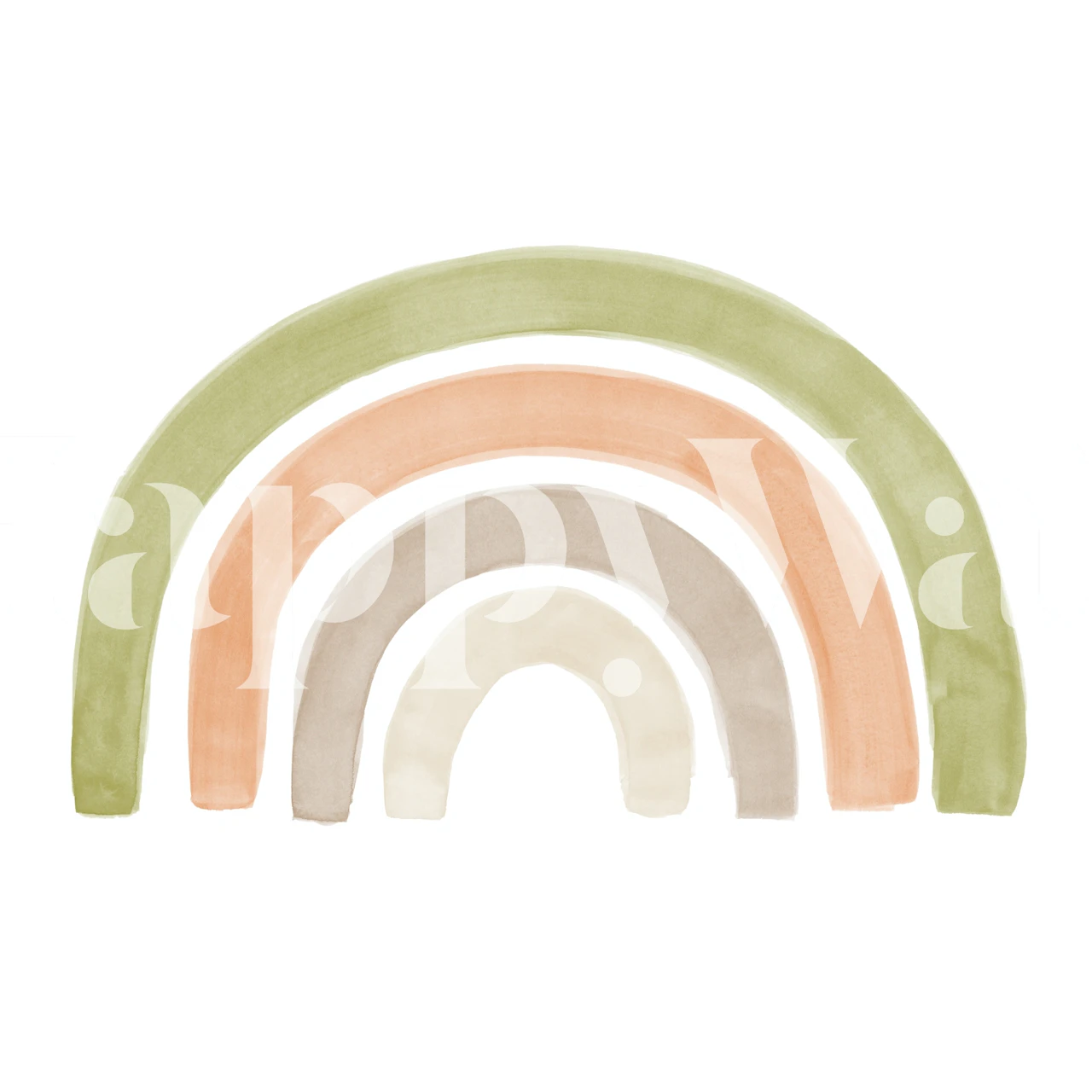 Multi-colored watercolor rainbow in green, peach and beige wallpaper