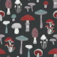 Midnight Mushrooms - Red and charcoal - Med