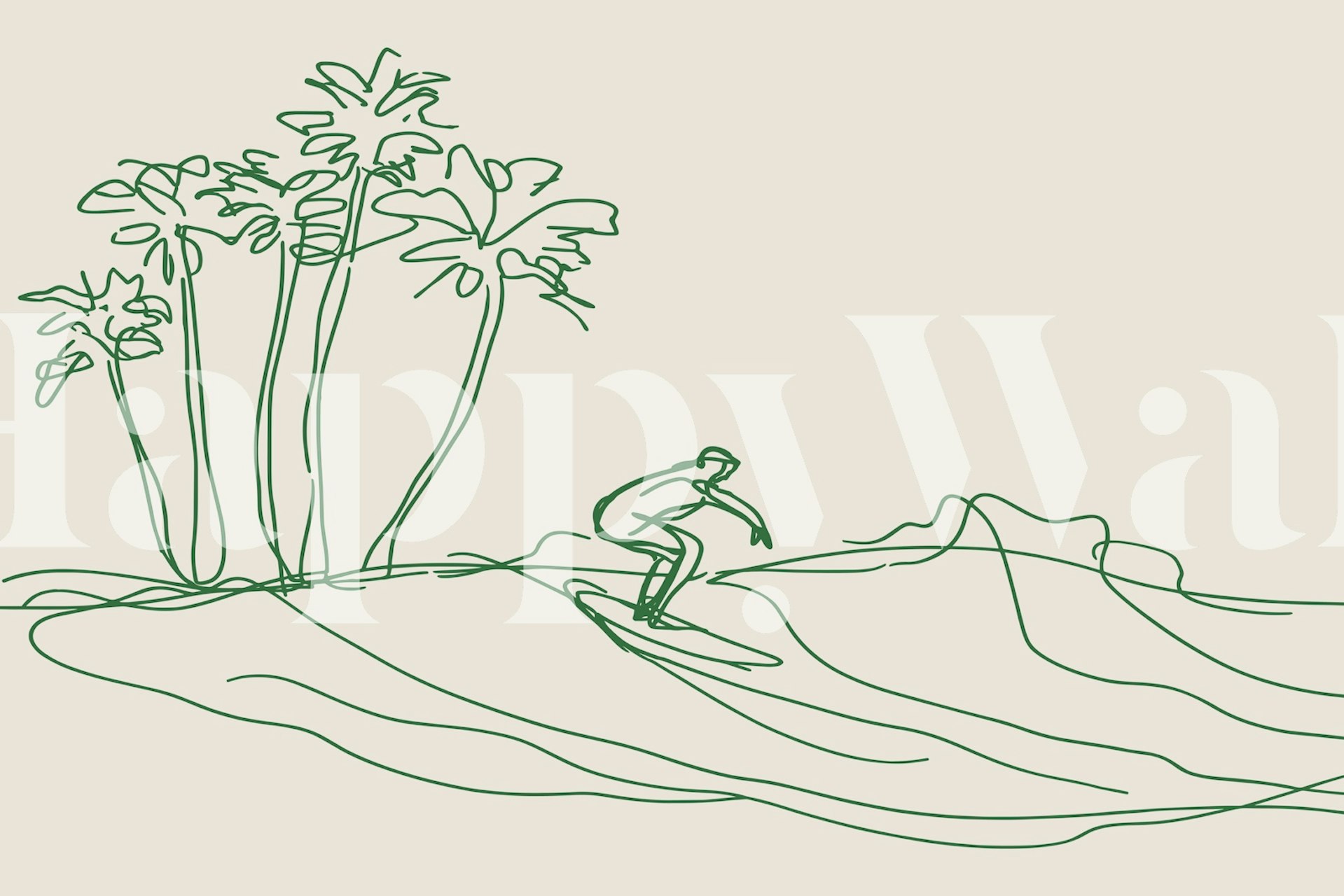 Papier peint Line Surfer - Green affiché dans une pièce