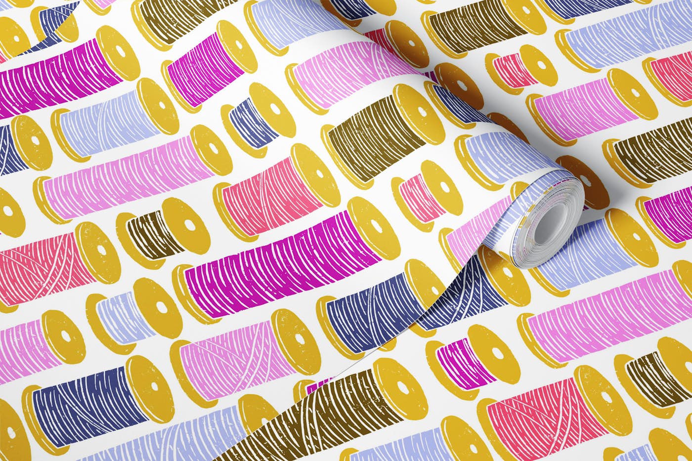 Pastel Vintage Sewing Thread Spools wallpaper roll
