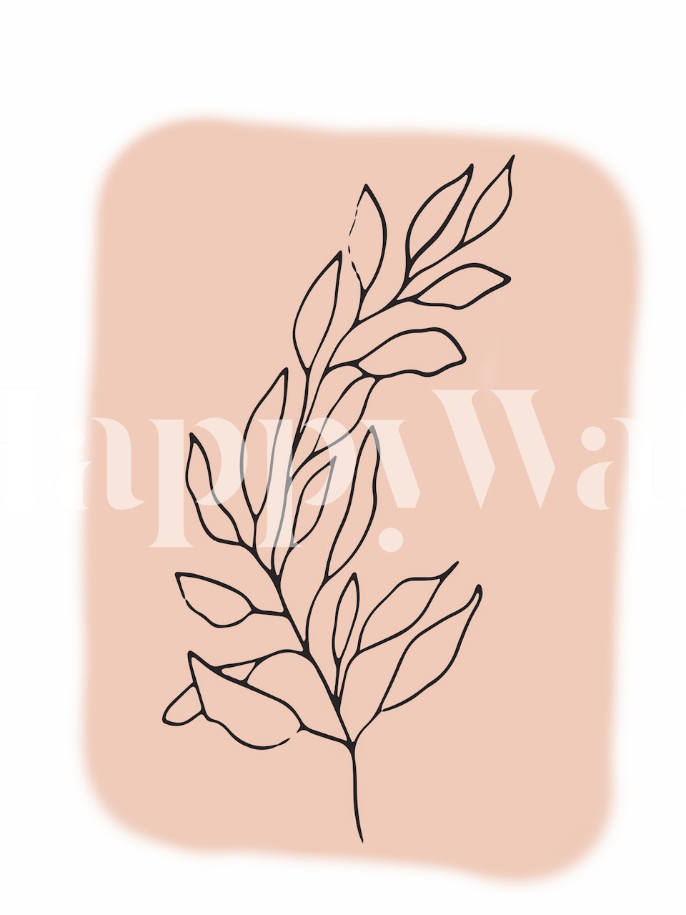 Μια Minimal Line Art Leaf μιας φυλλώδους κλάδου σε απαλή δεδομένη επιφάνεια για τοιχογραφία