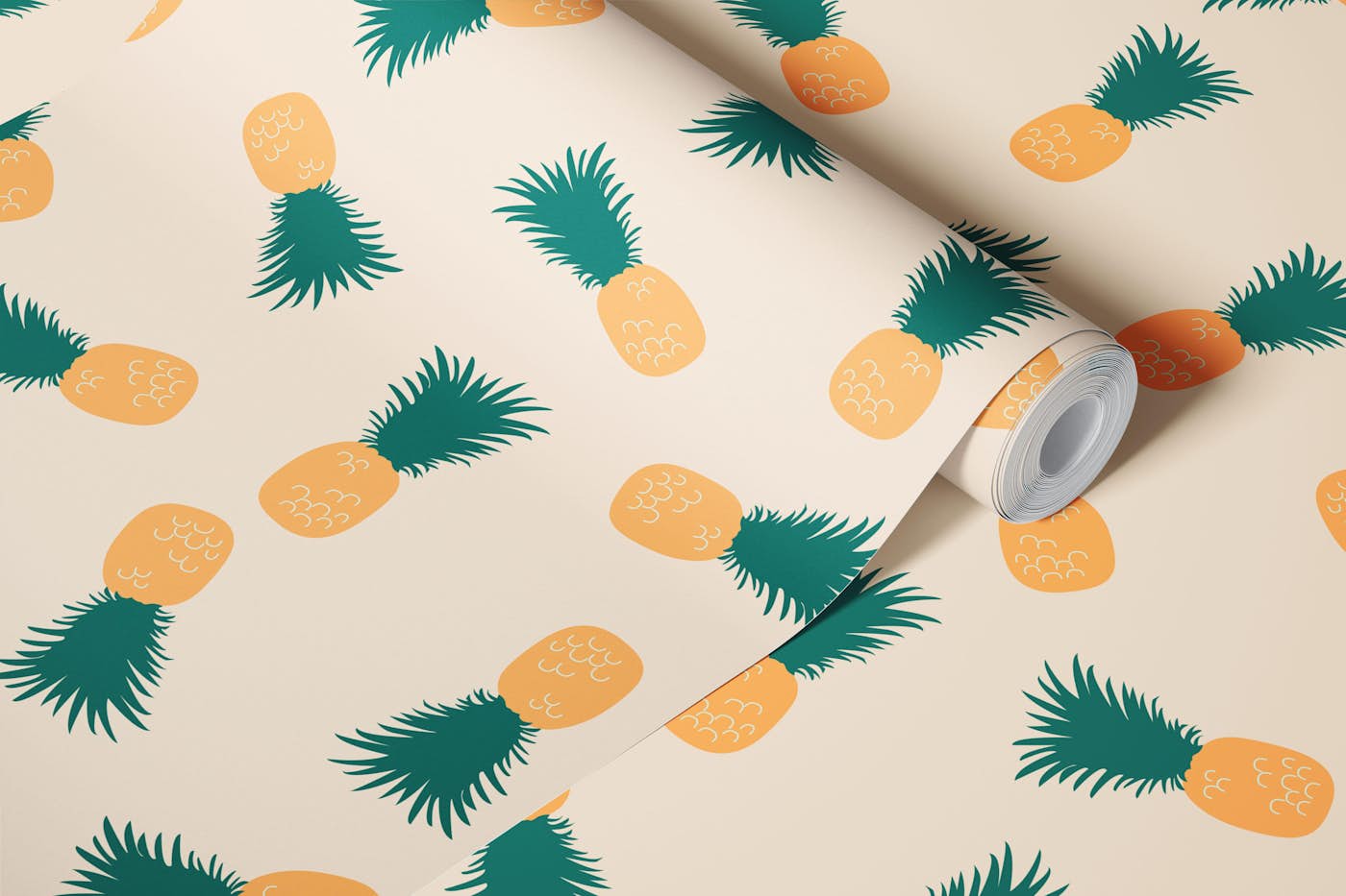 Pineapples beige wallpaper roll