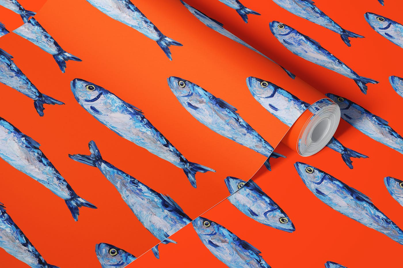 Sardines on Orange wallpaper roll