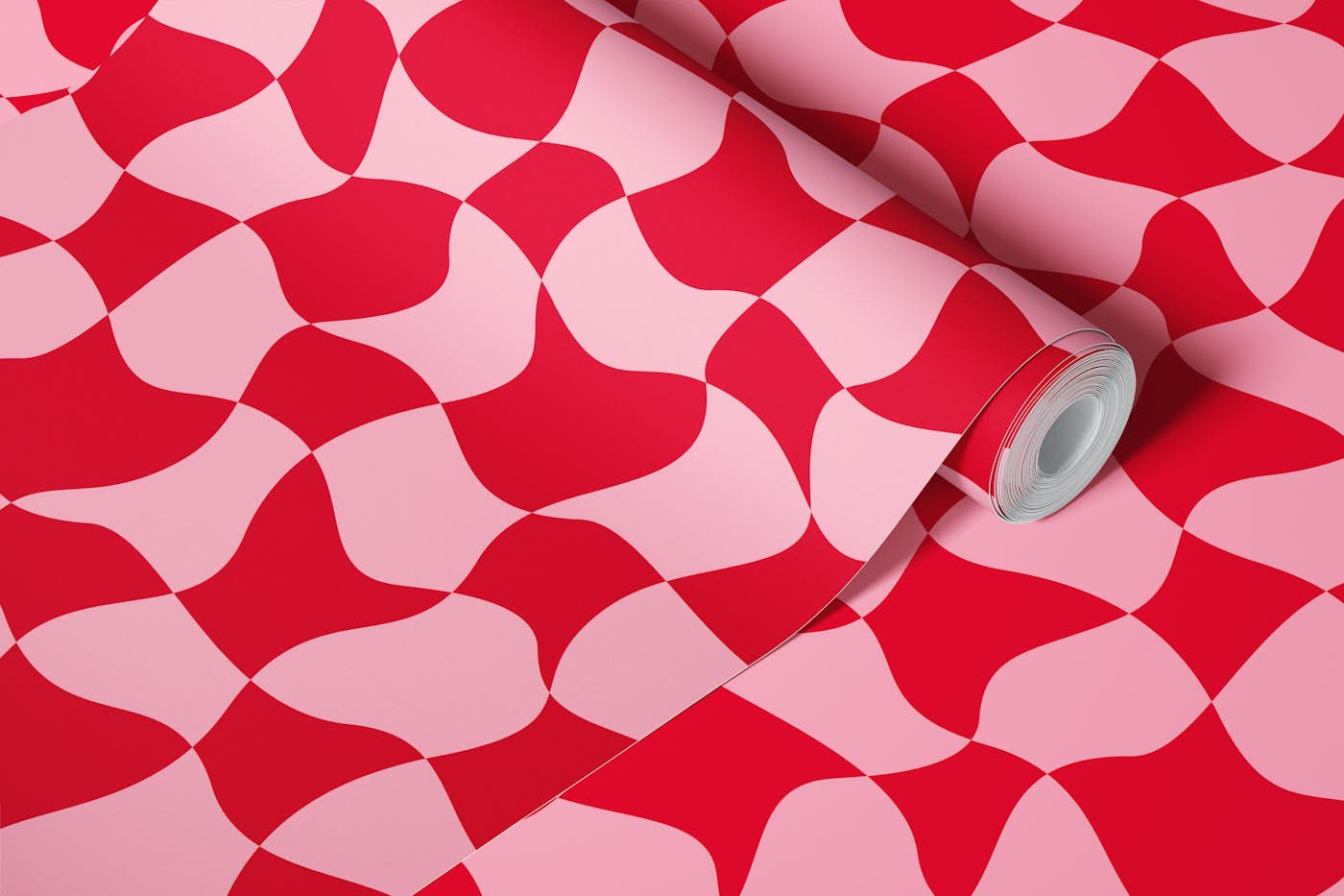 Curvy Red Checkered Pattern wallpaper roll