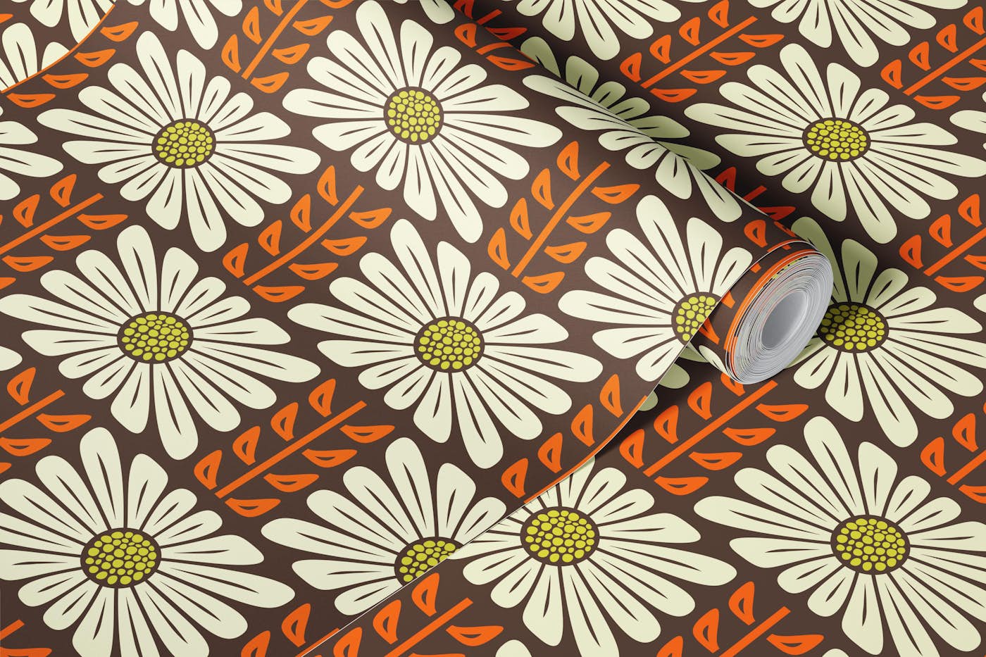 Retro Chic Flowers in Orange - S wallpaper roll