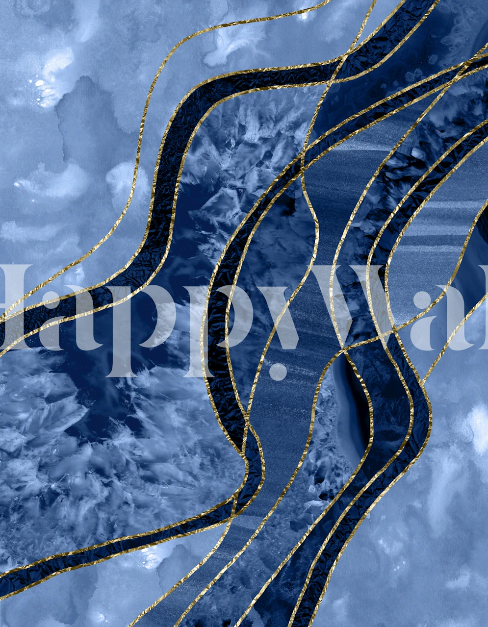 Abstract blue and gold marble pattern wallpaper