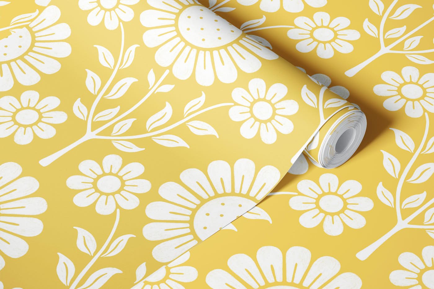 Daisy Garden - Pastel Yellow wallpaper roll