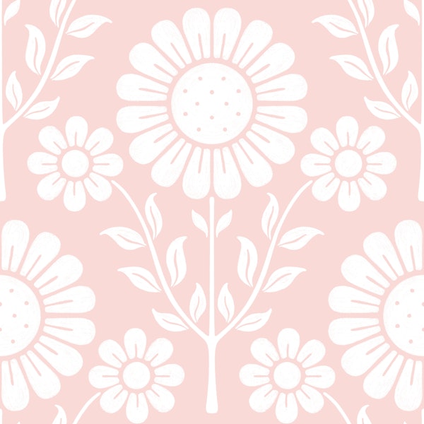 Retro Scandi Daisy Garden - Crepe Pink