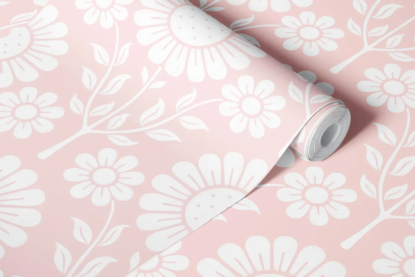 Retro Scandi Daisy Garden - Crepe Pink wallpaper roll