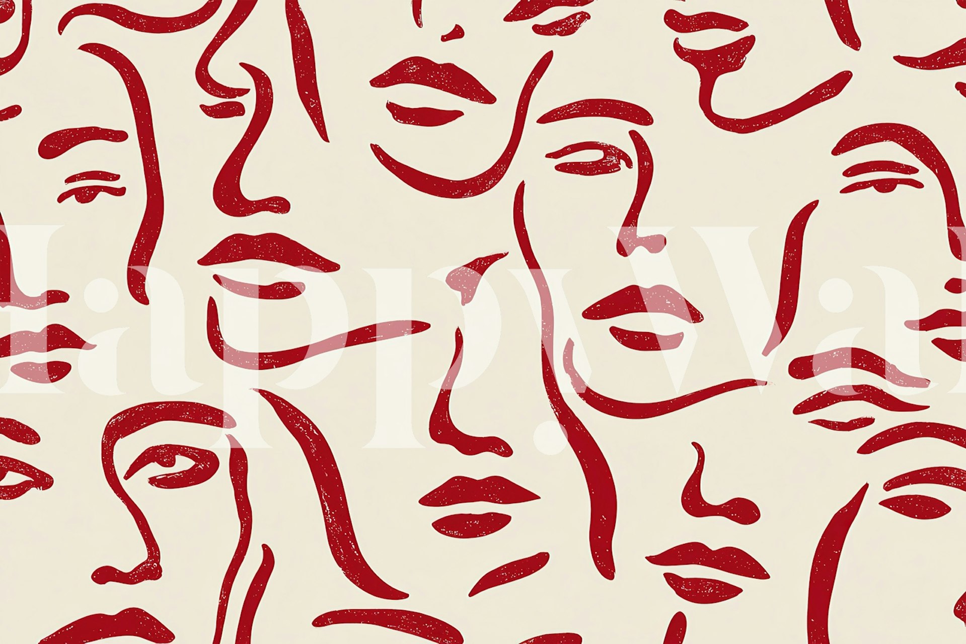 Visages stylisés en rouge sur fond crème wallpaper