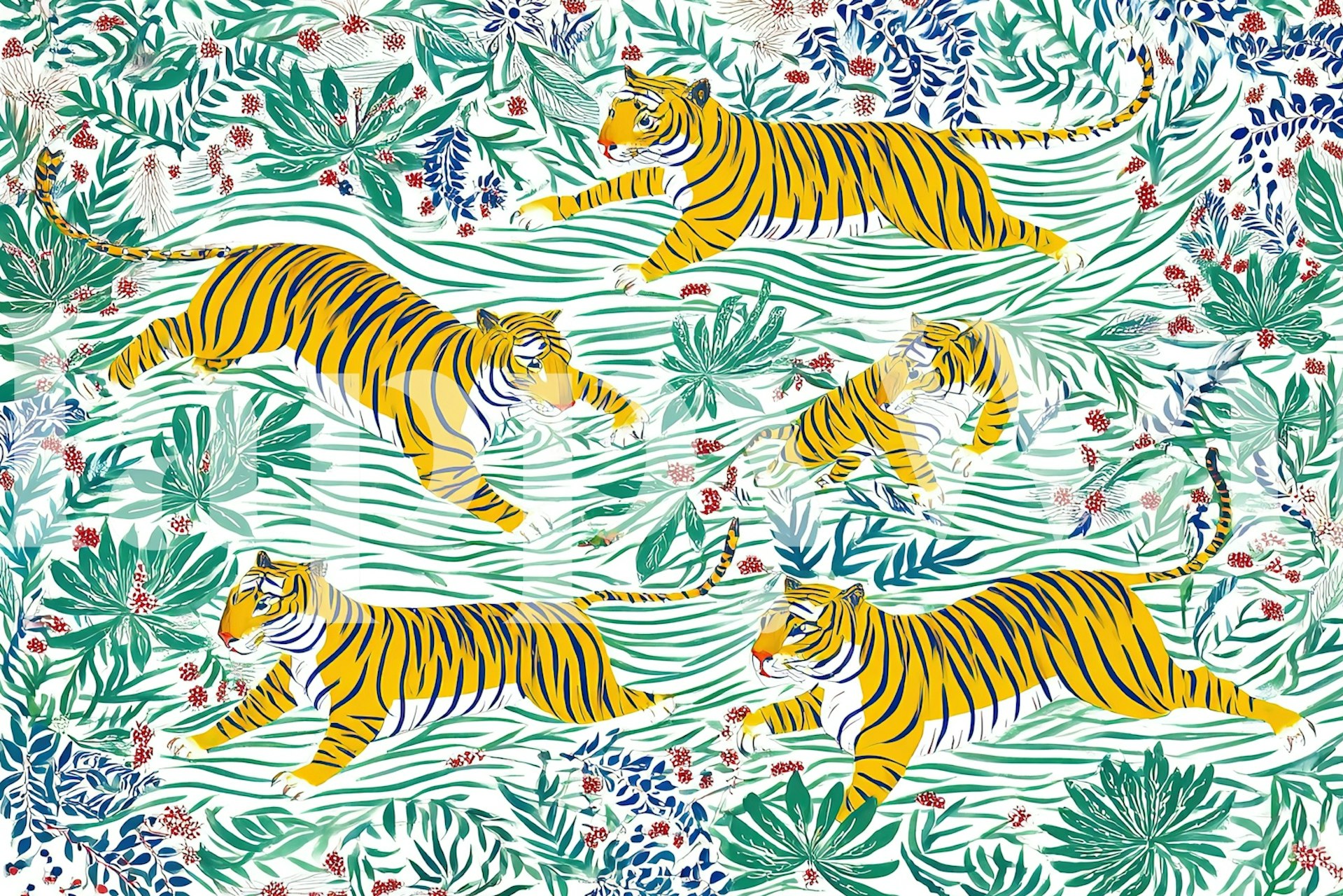 Vibrant tiger wallpaper in a stylish room