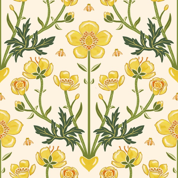 Buttercup garden with bees