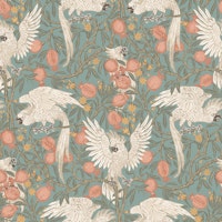 Cockatoo and Pomegranate in pastel turquoise tapet