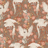 Cockatoo and Pomegranate in terracotta tapet