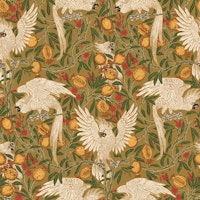 Cockatoo and Pomegranate in mustard ταπετσαρία