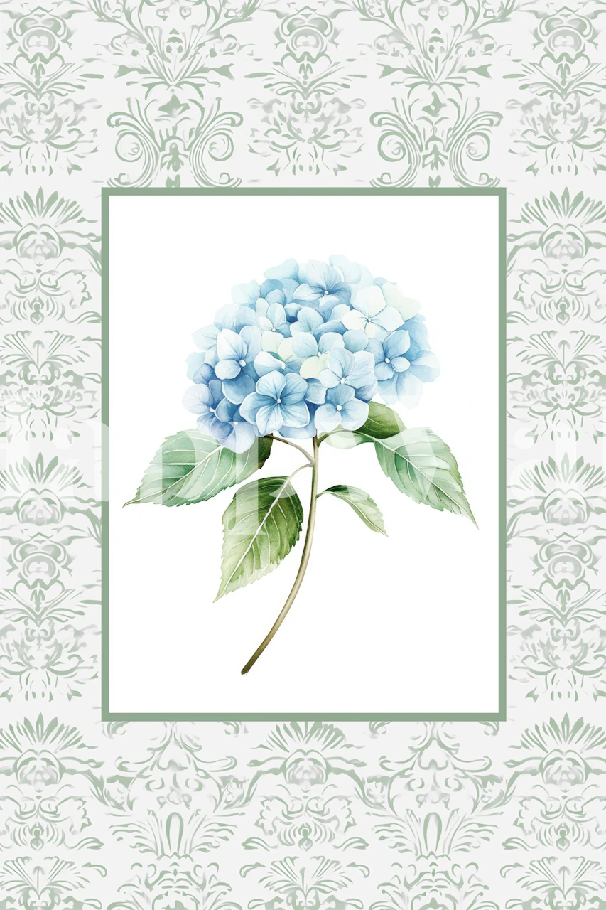 Elegant Blue Hydrangea papier peint dans une pièce