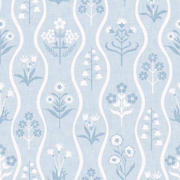 wildflowers wave stripe - blue grey