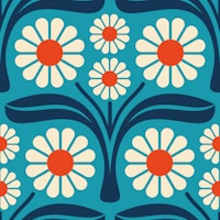 Bold Daisy Retro in Blue Red - S tapete