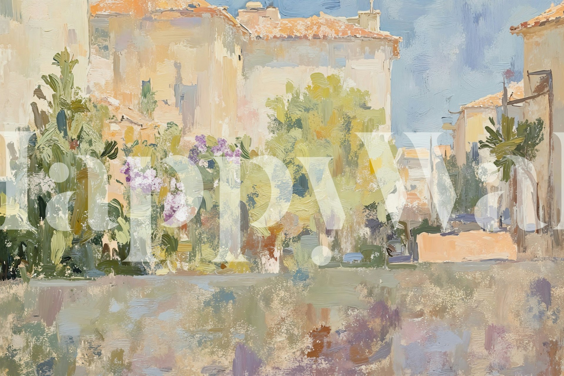 Mediterranean Village Vibes wallpaper in a room