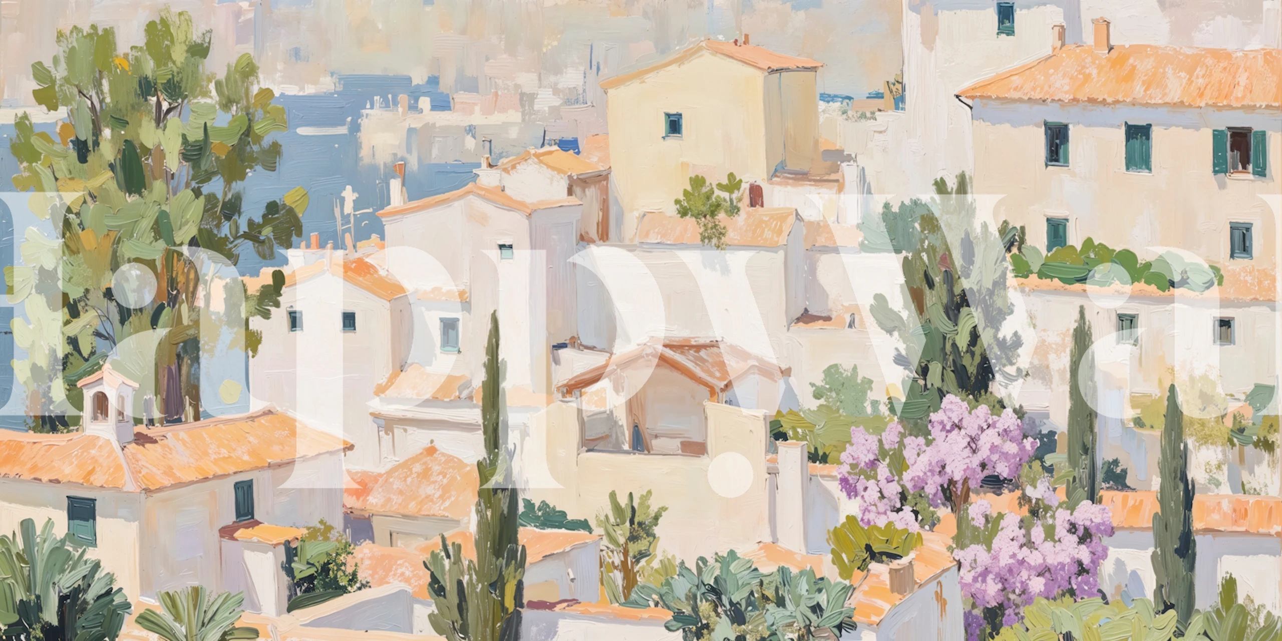 Tapeta Mediterranean Village Scene wyświetlona w pokoju