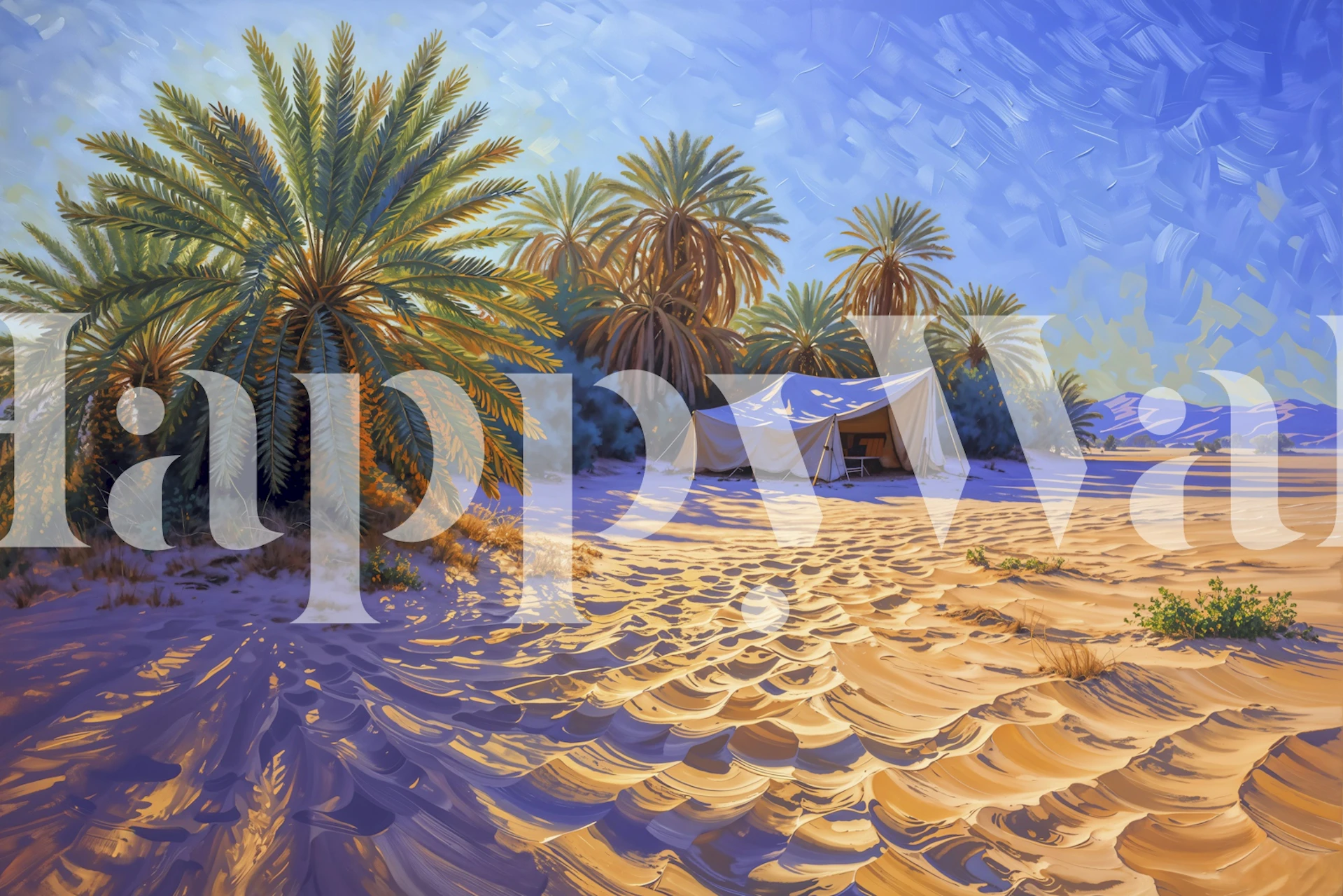 Carta da parati Desert Oasis Tranquility in una stanza