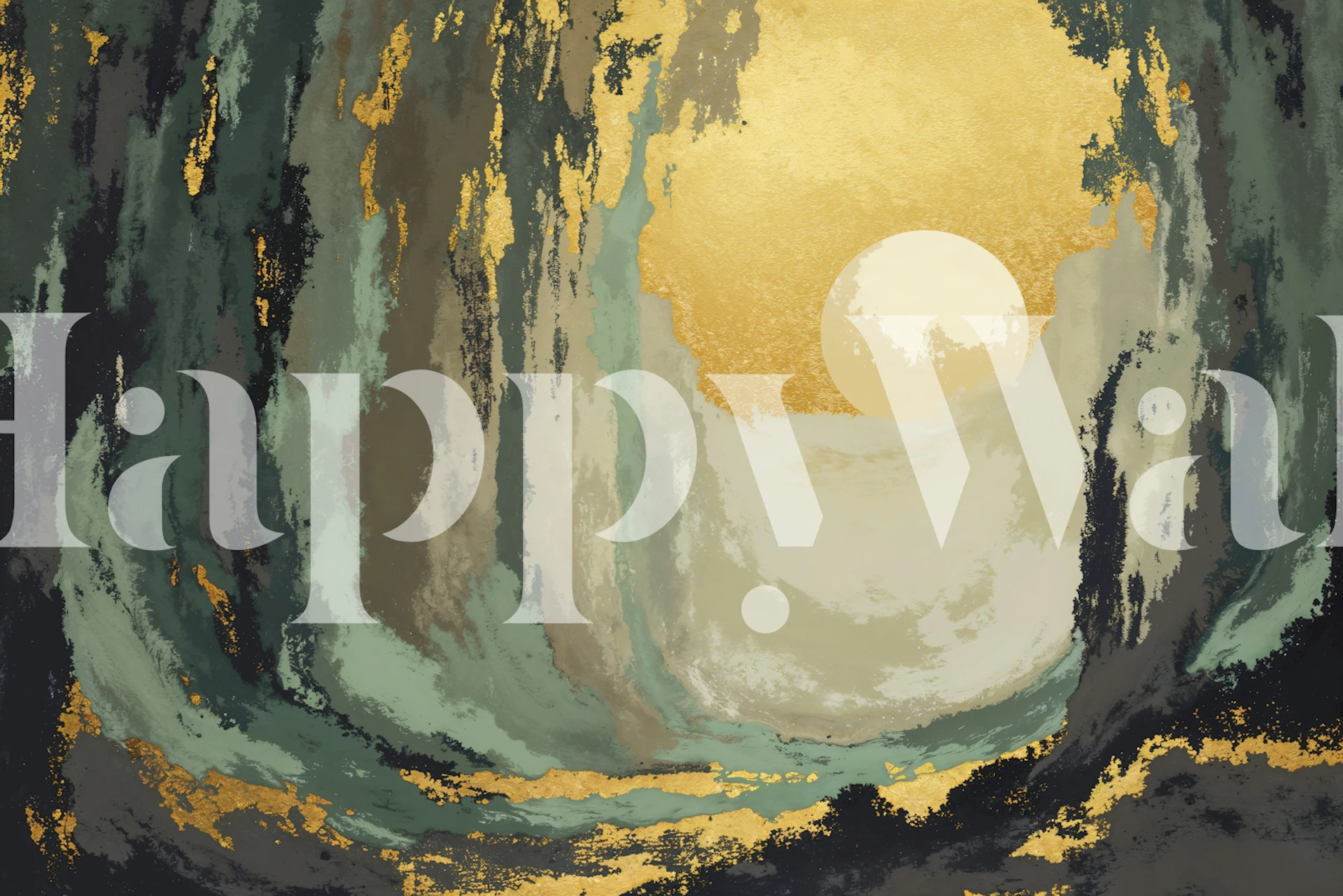 Luminous forest design with soft greens and golden hues wallpaper