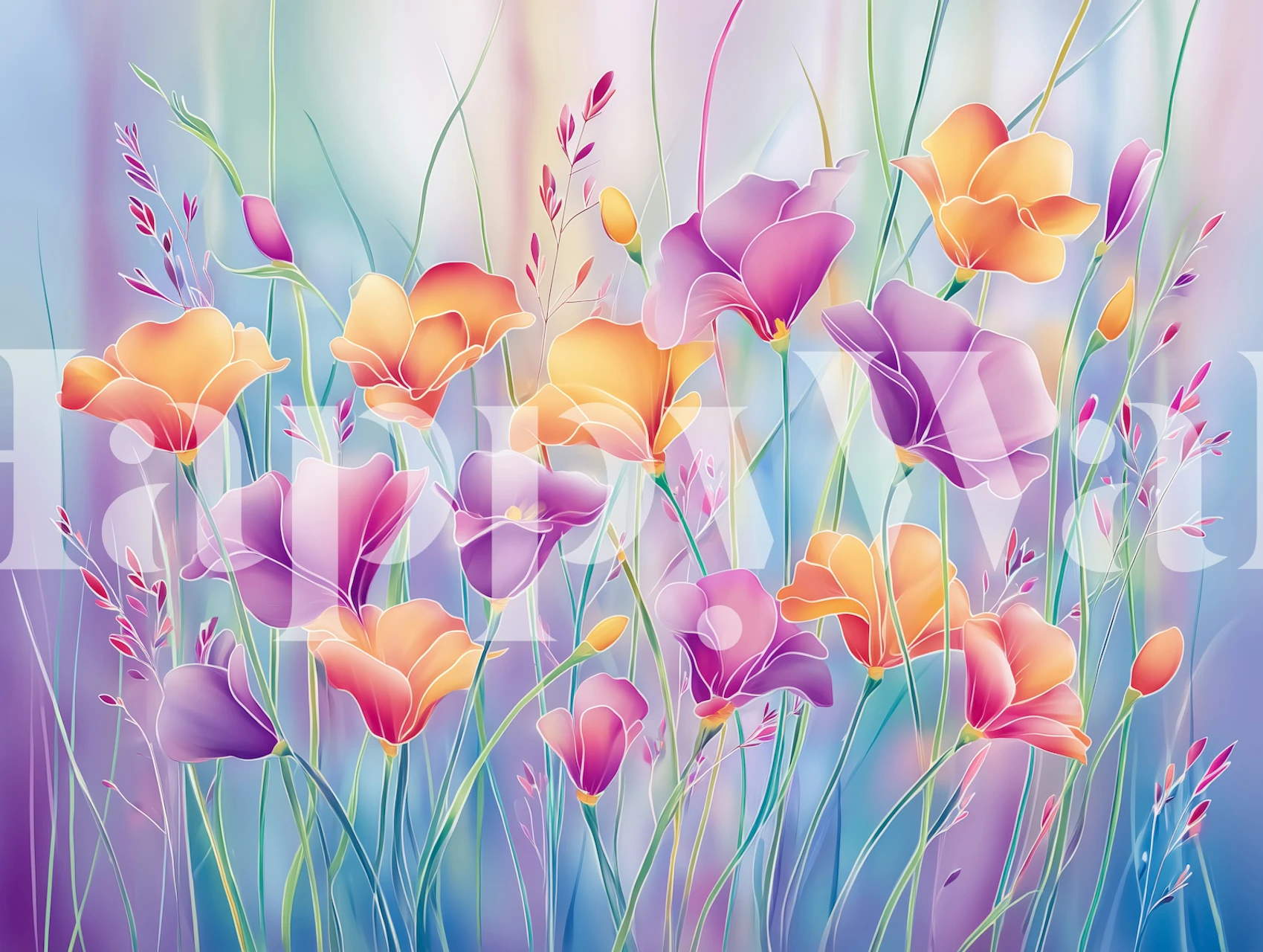 Floral wallpaper in soft hues