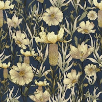 Hand drawn vintage garden midnight blue wallpaper