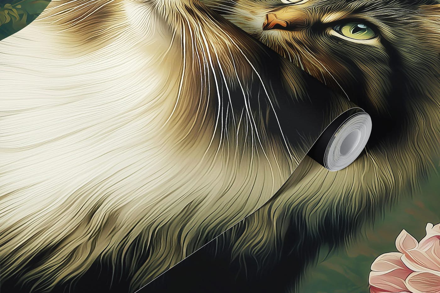Majestic Cat Portrait in Bloom wallpaper roll