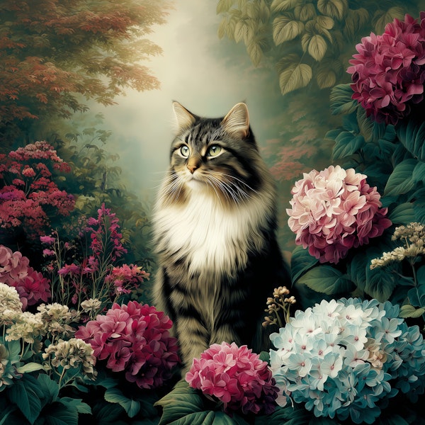 Majestic Cat Portrait in Bloom