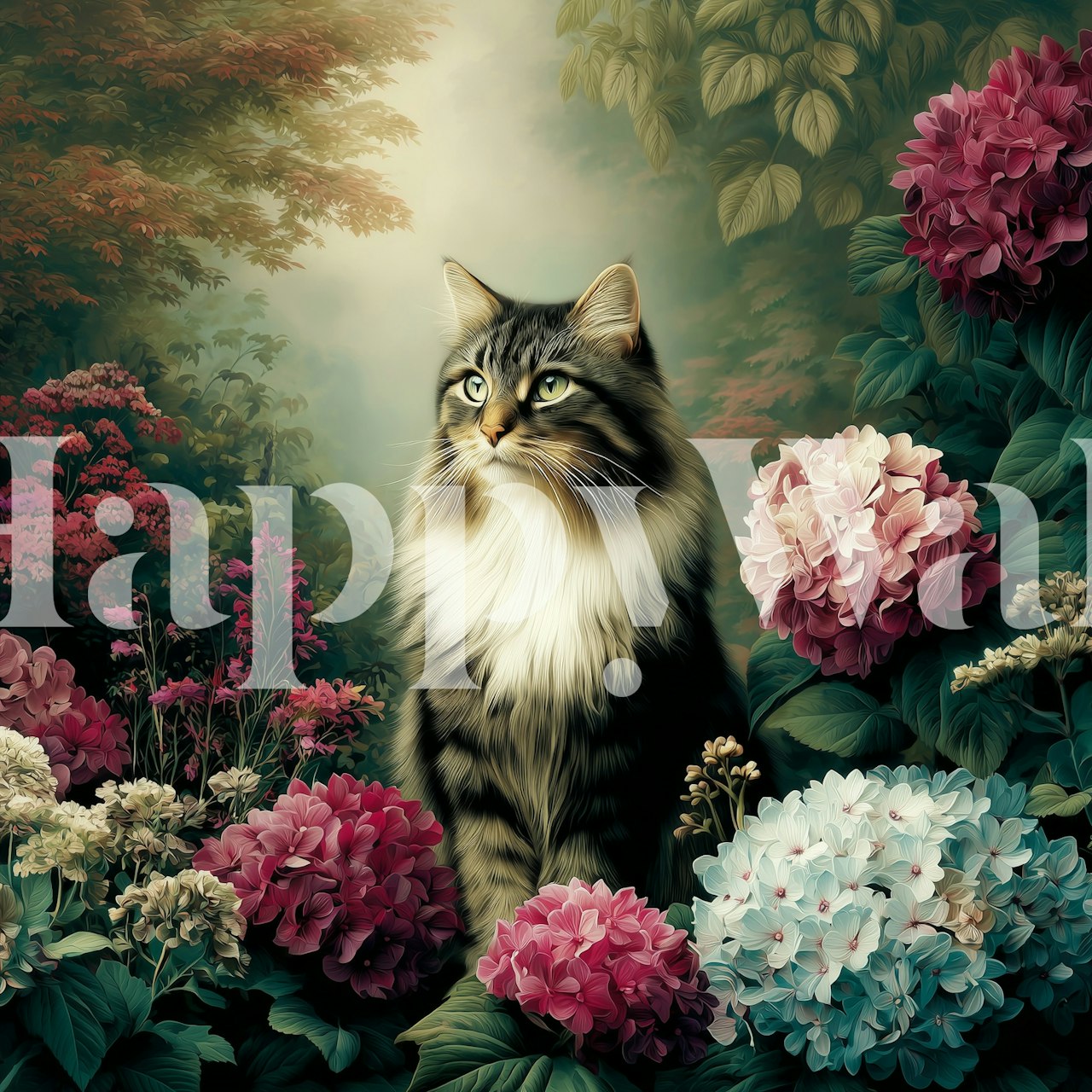 Majestic Cat Portrait in Bloom περιτριγυρισμένο από λουλούδια