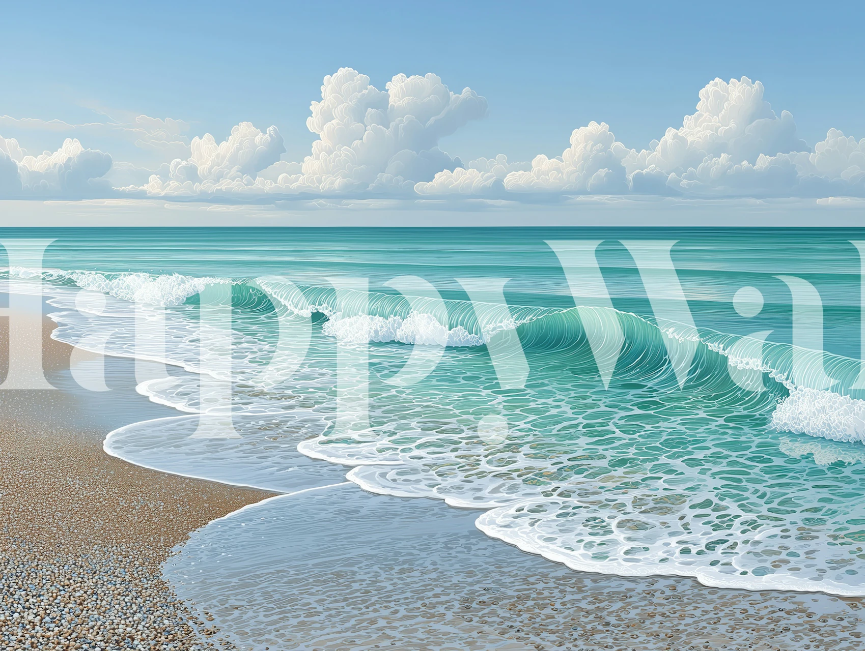 Ocean waves on sandy beach with turquoise water wallpaper