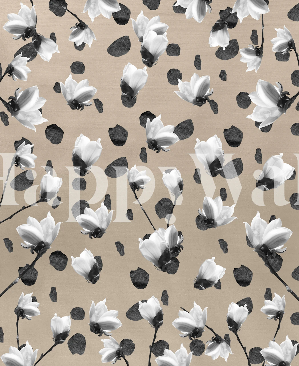 Elegant magnolia blomster veggmaleri på taupe bakgrunn