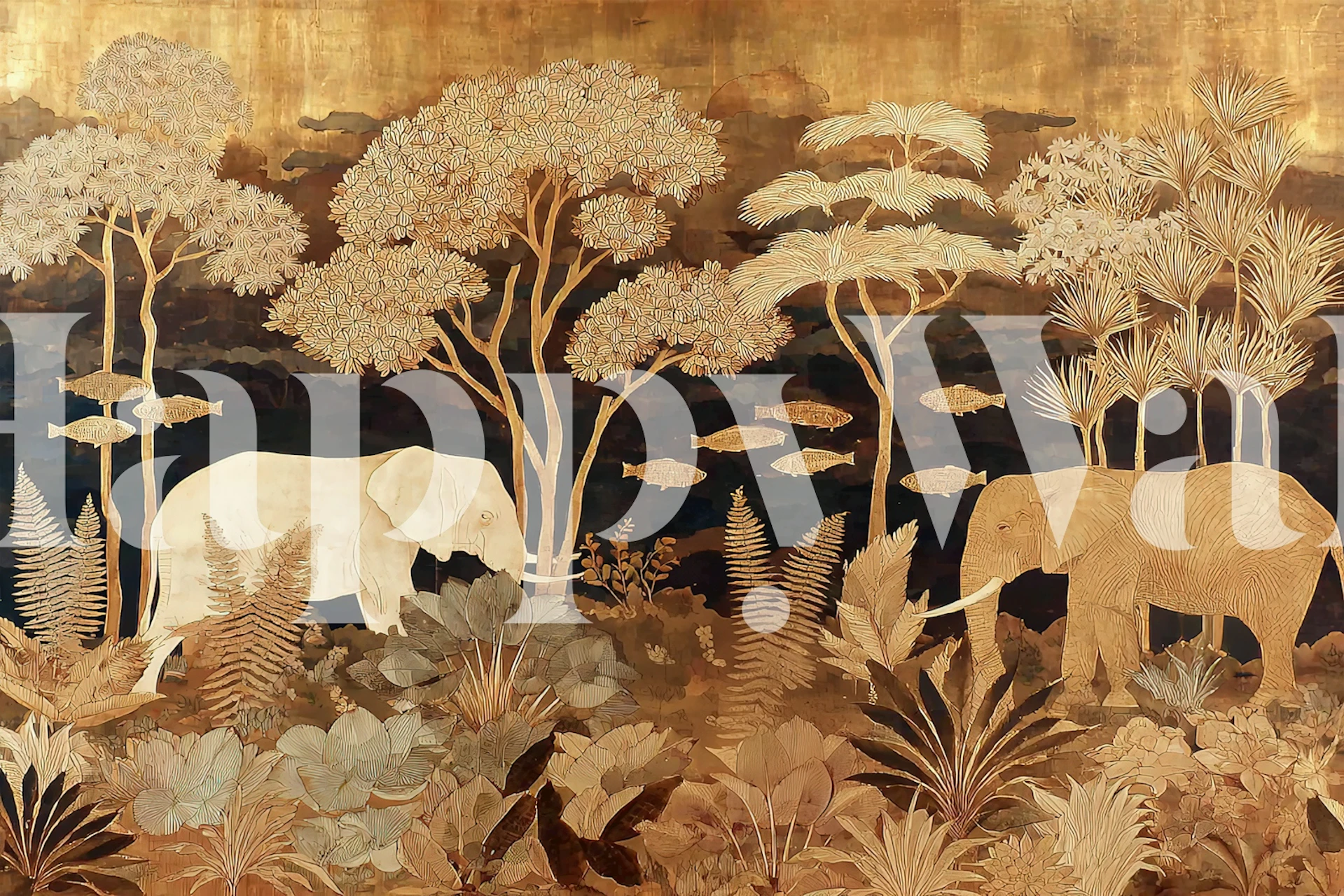 Golden Jungle 1 wallpaper with elephants and trees