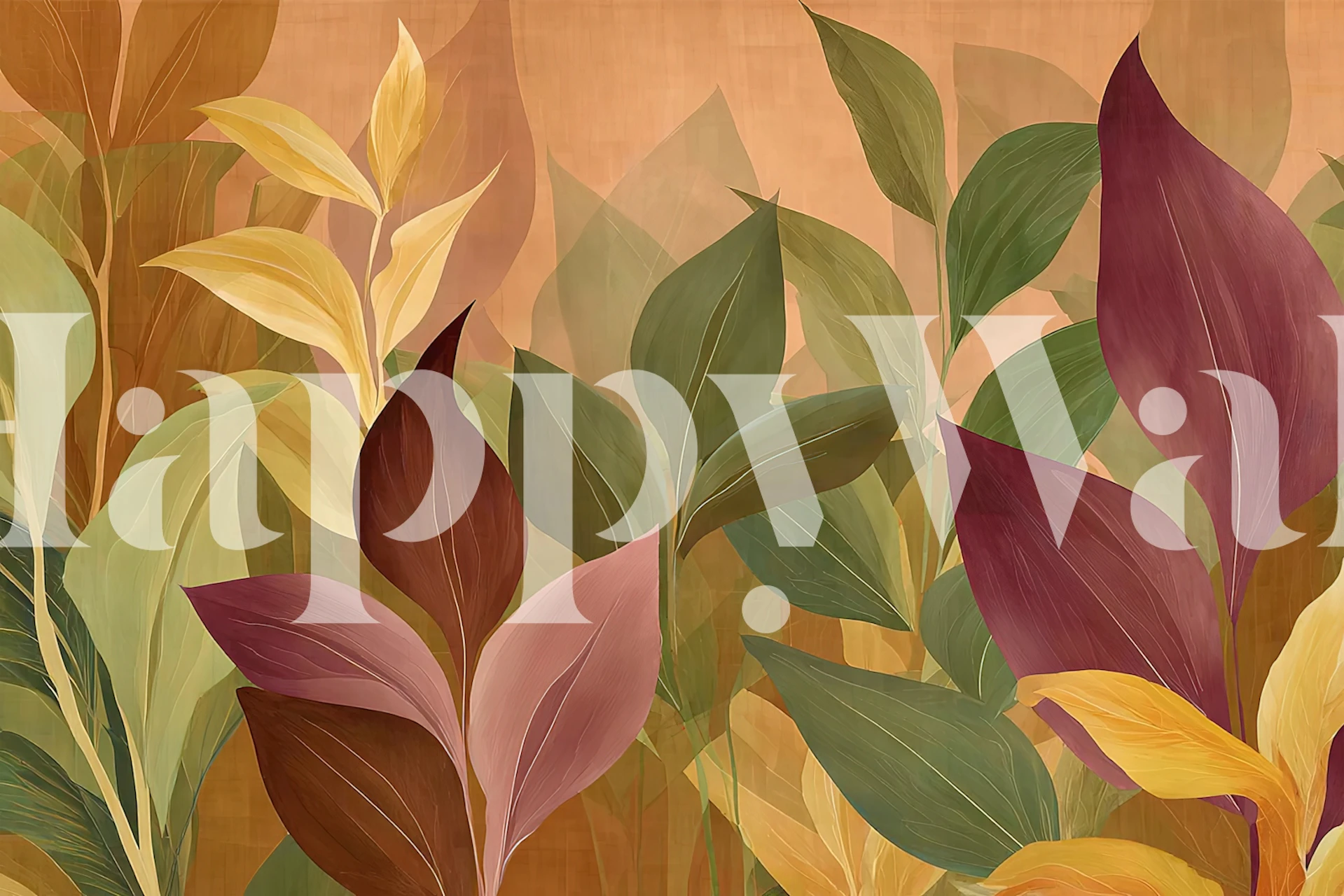 Tapeta Autumn Leaves in Sunset w pokoju