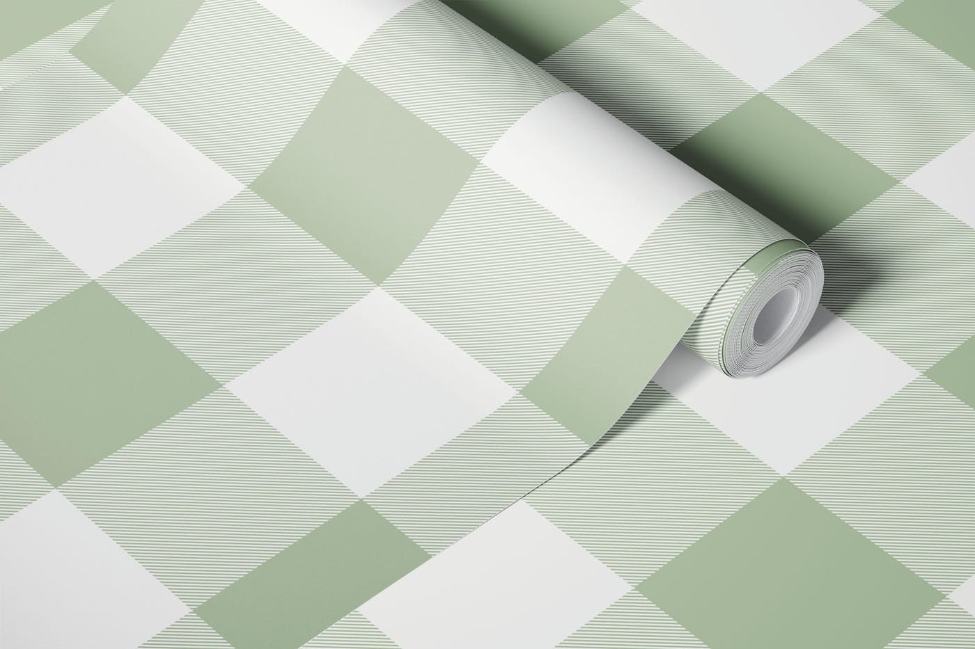 Sage Green Simple Gingham Check Plaid wallpaper roll
