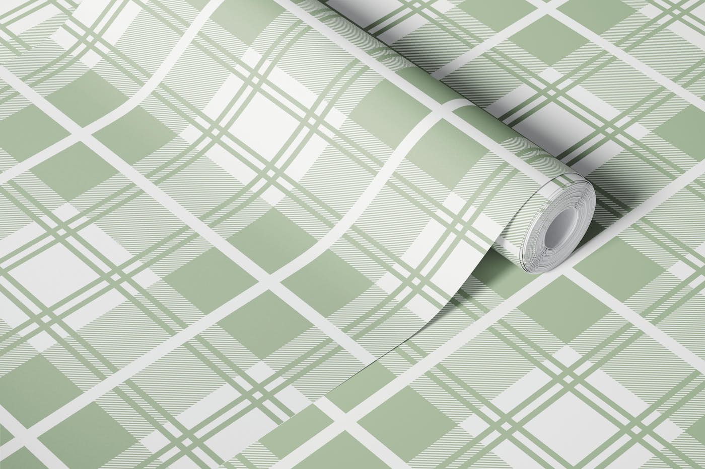 Sage Green Tartan Check Plaid wallpaper roll