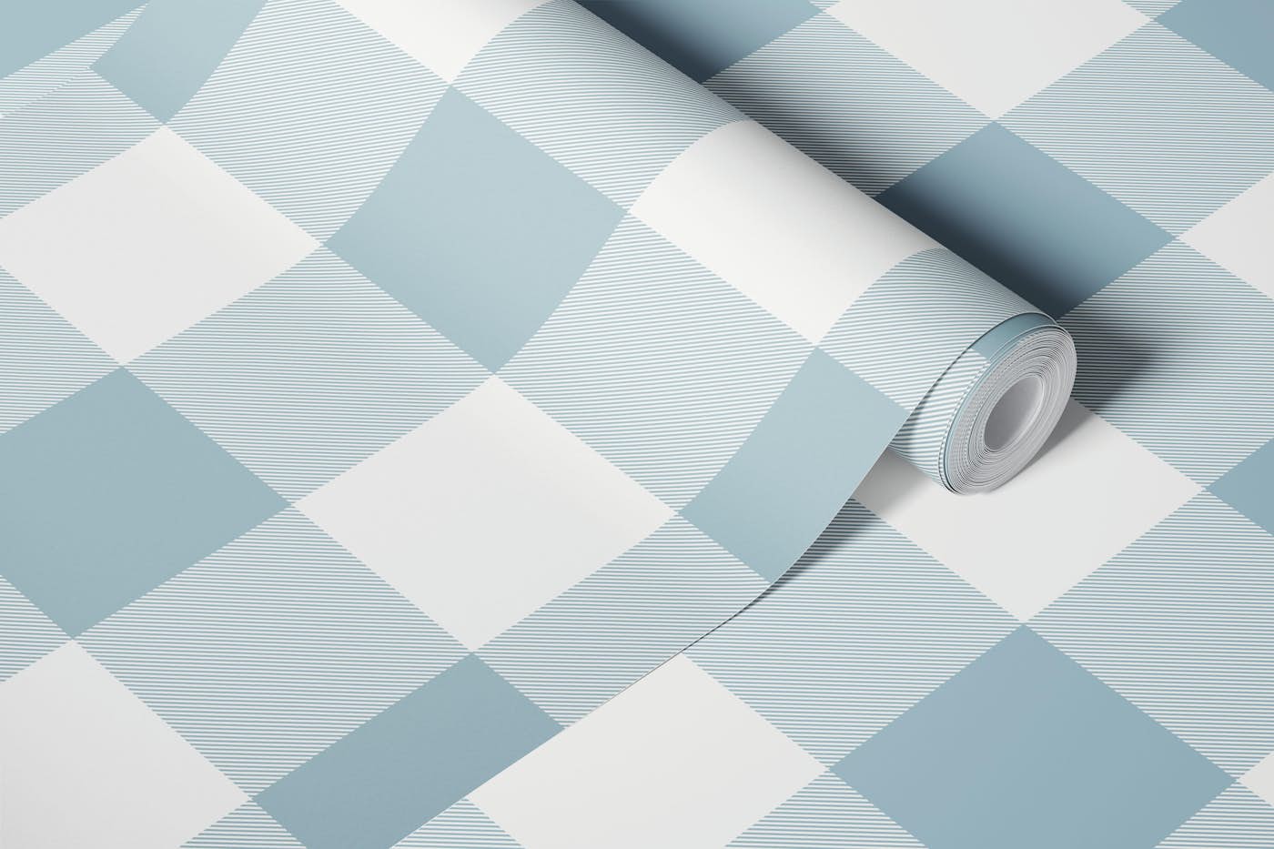 Scandi Blue Simple Gingham Check Plaid wallpaper roll