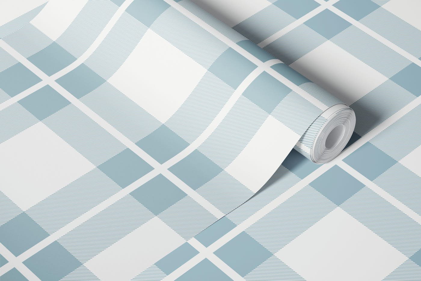Scandi Blue Simple Tartan Check Plaid wallpaper roll
