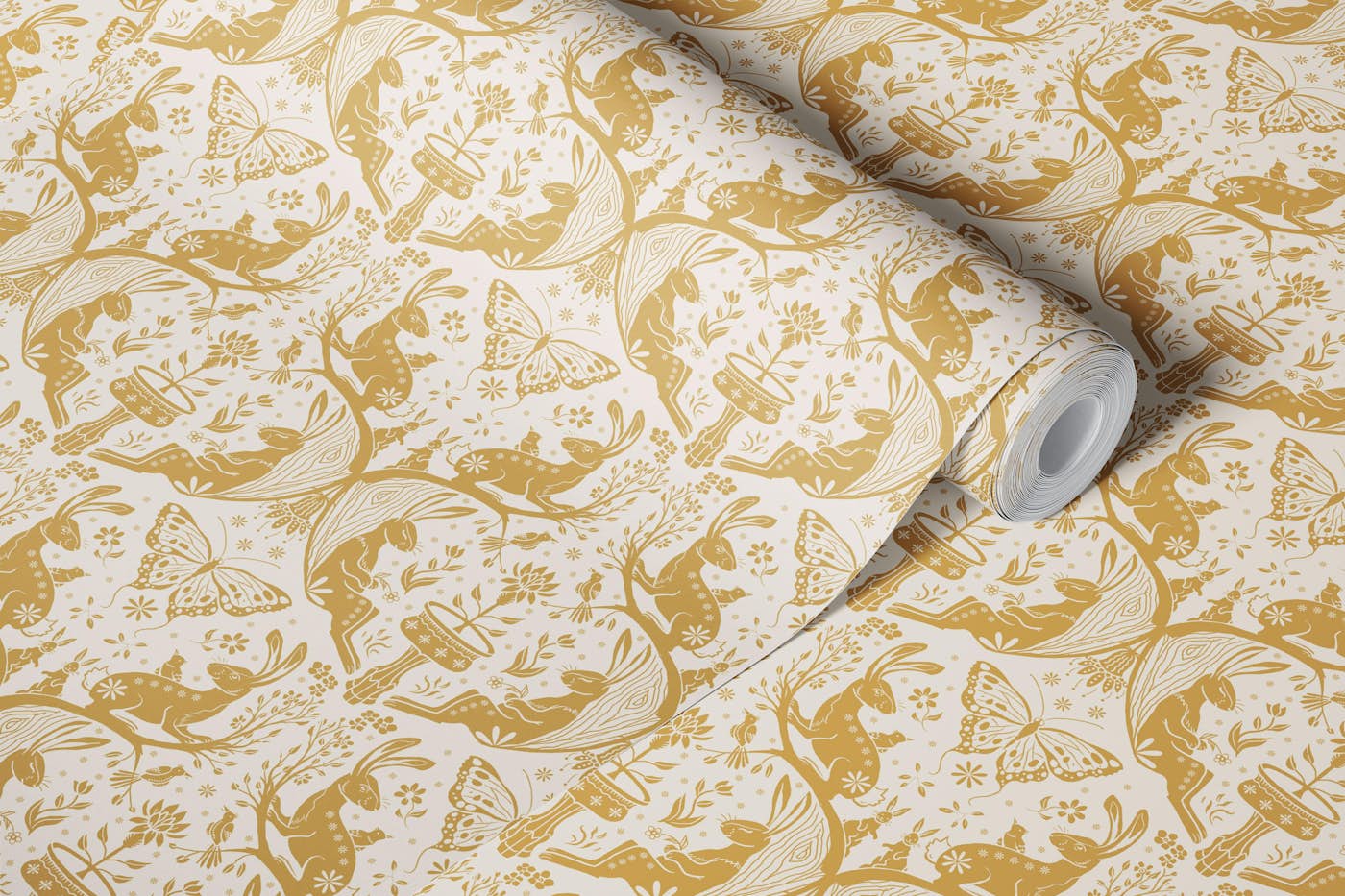 Charming Hare and Flora wallpaper roll