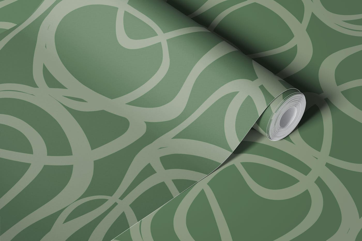 Interlocking Cool Olive Green Line Shapes wallpaper roll