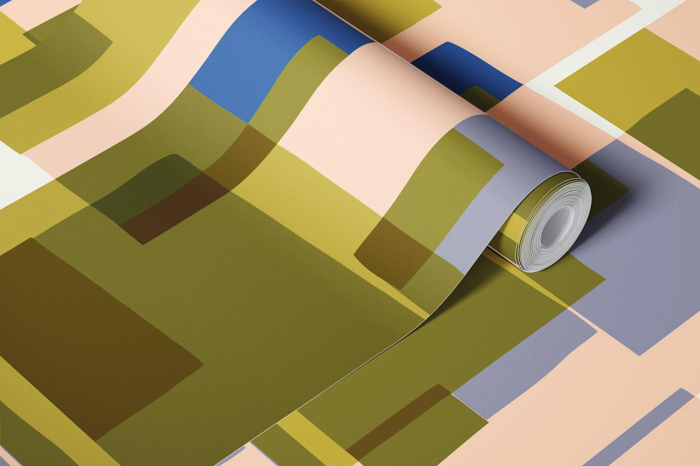 Retro Boxy Shapes | Olive Blush Blue wallpaper roll
