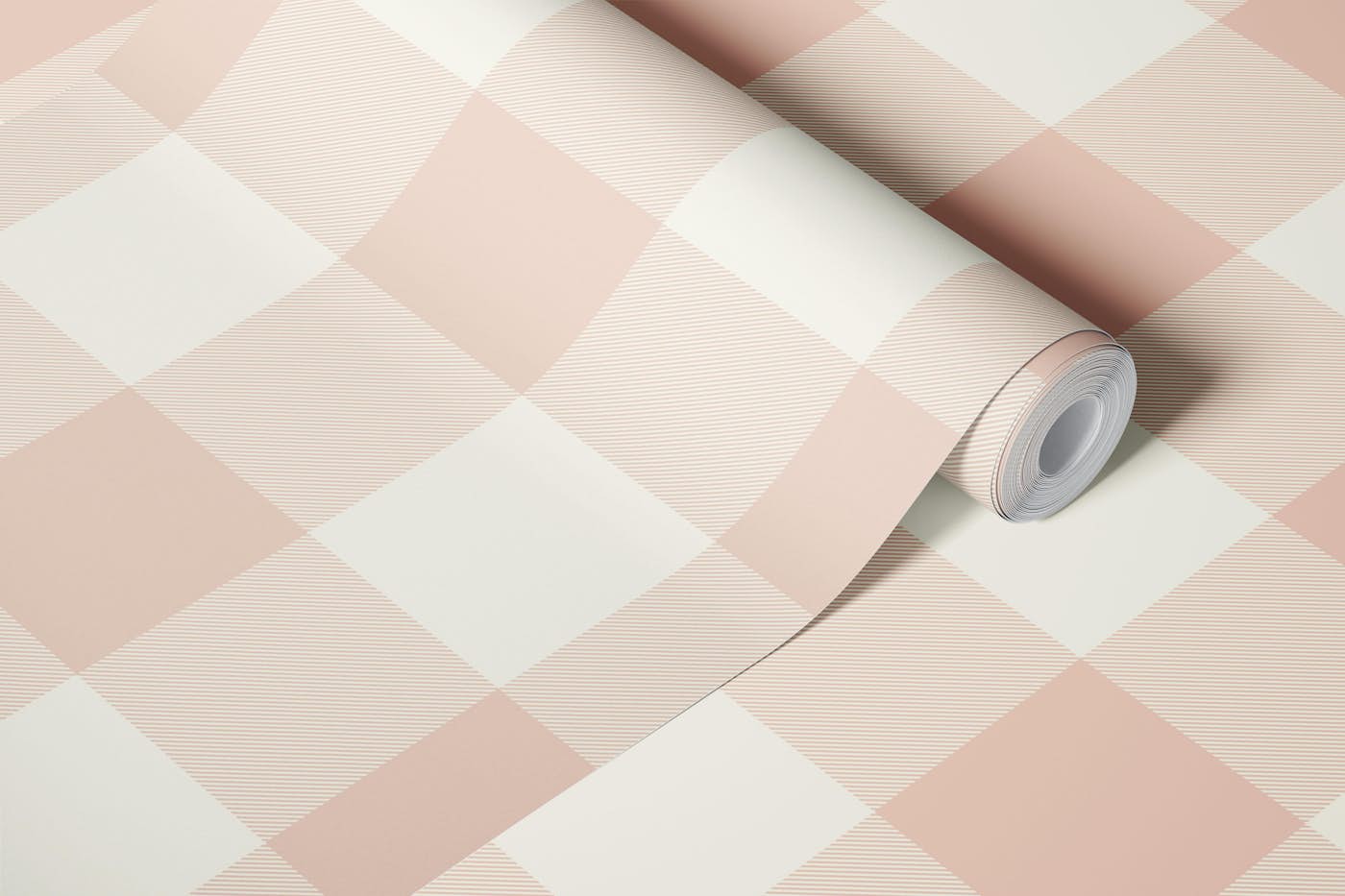 Cream Simple Gingham Check Plaid wallpaper roll
