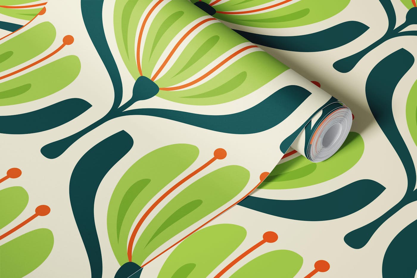 Vintage Blossom Elegance in Green - L wallpaper roll