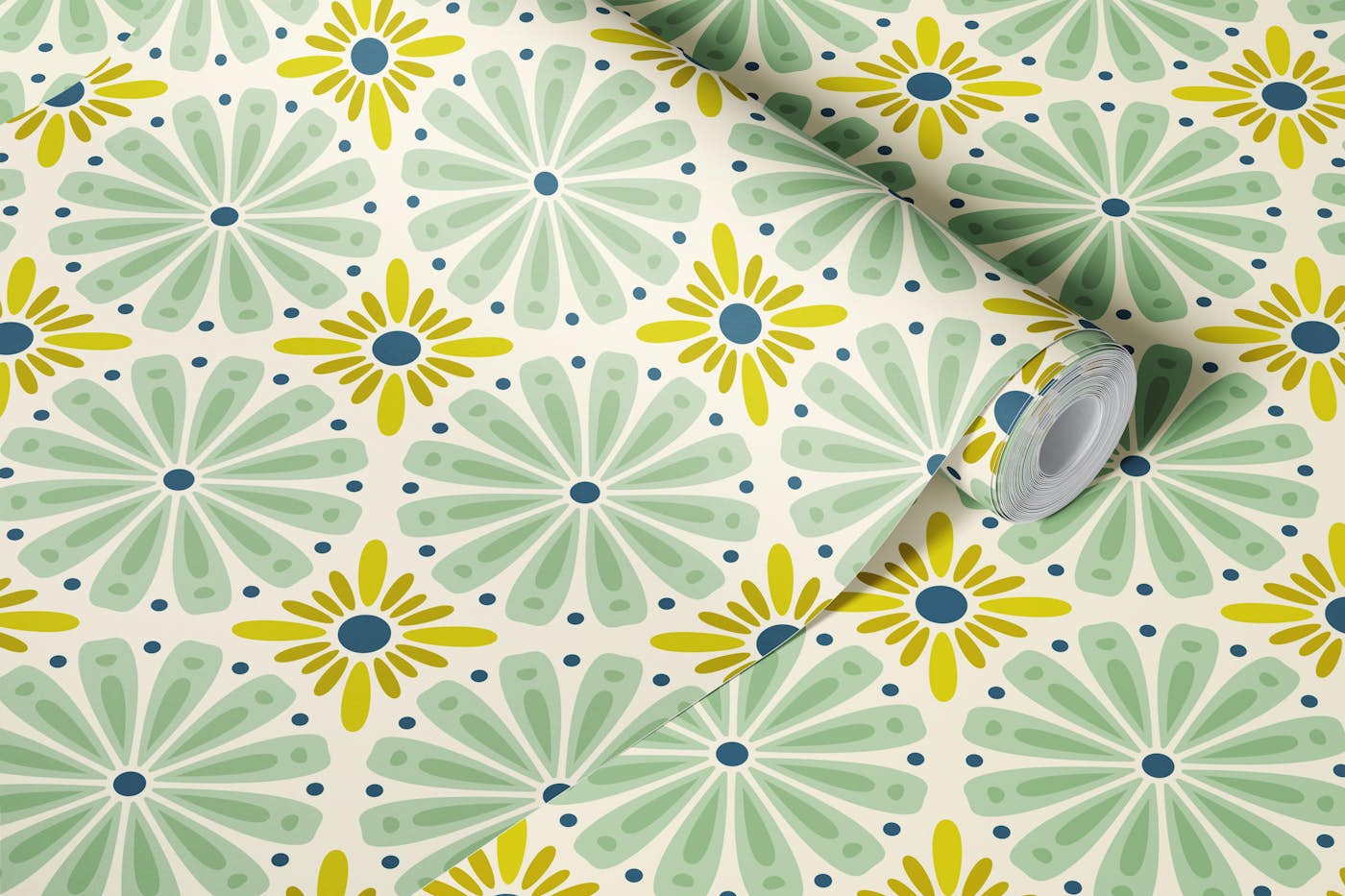 Sunburst Floral Magic in Green - S wallpaper roll